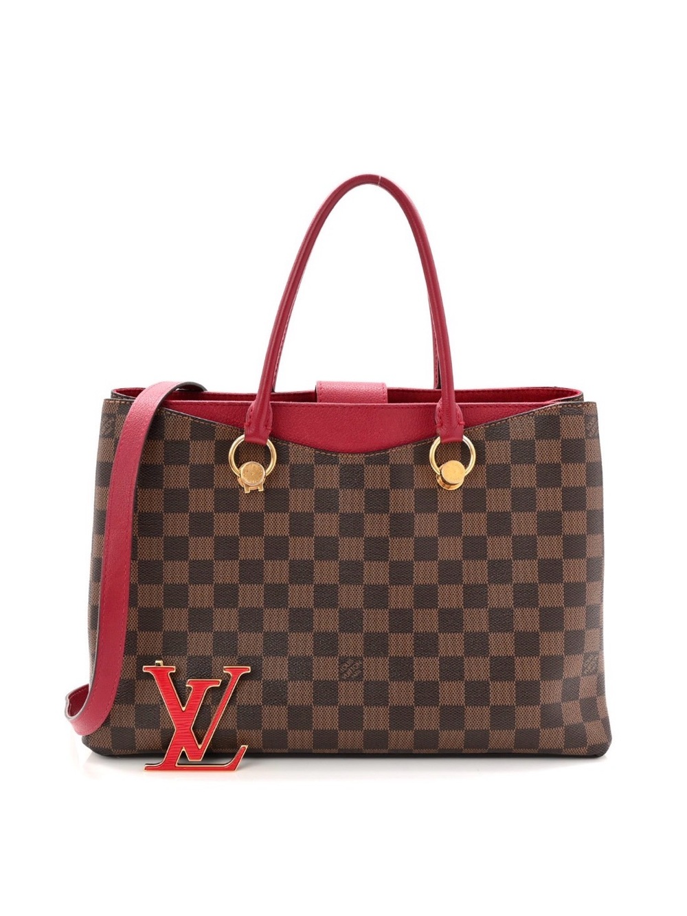 Louis Vuitton Brown Damier Tote with Red Trim
